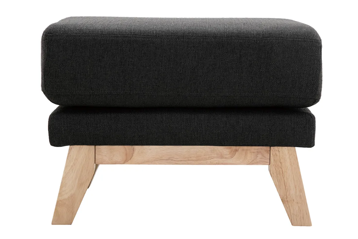 Pouf repose-pieds déhoussable scandinave en tissu gris foncé et bois clair OSLO