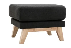 Pouf repose-pieds déhoussable scandinave en tissu gris foncé et bois clair OSLO