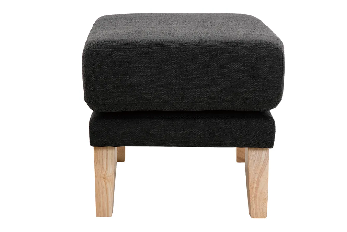 Pouf repose-pieds déhoussable scandinave en tissu gris foncé et bois clair OSLO