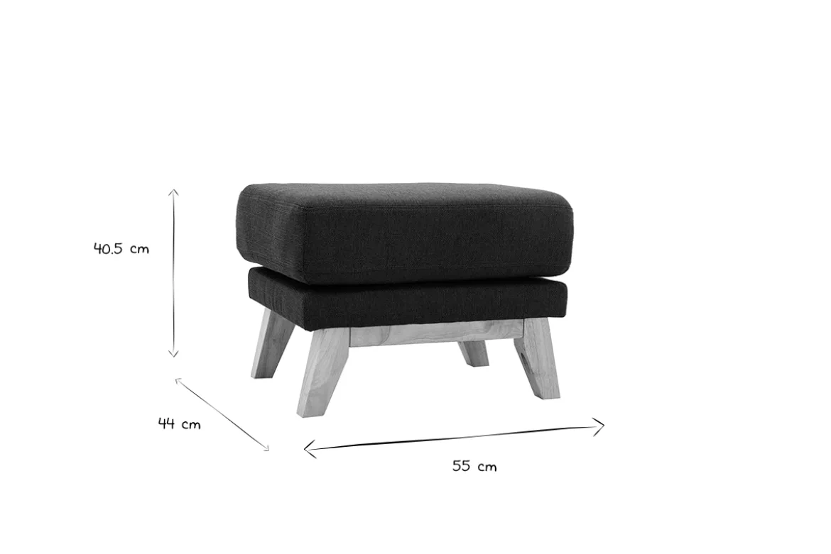 Pouf repose-pieds déhoussable scandinave en tissu gris foncé et bois clair OSLO