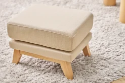 Pouf repose-pieds déhoussable scandinave en tissu beige et bois clair OSLO
