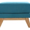 Pouf repose-pieds déhoussable scandinave en tissu bleu canard et bois clair OSLO