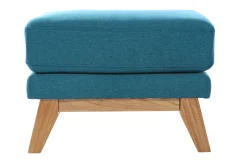 Pouf repose-pieds déhoussable scandinave en tissu bleu canard et bois clair OSLO