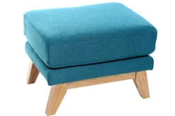 Pouf repose-pieds déhoussable scandinave en tissu bleu canard et bois clair OSLO