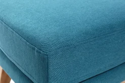Pouf repose-pieds déhoussable scandinave en tissu bleu canard et bois clair OSLO
