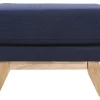 Pouf repose-pieds déhoussable scandinave en tissu bleu foncé et bois clair OSLO