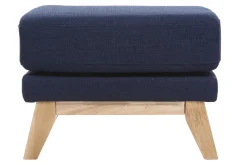 Pouf repose-pieds déhoussable scandinave en tissu bleu foncé et bois clair OSLO