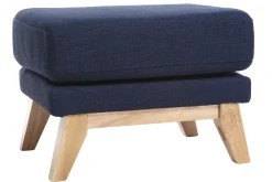 Pouf repose-pieds déhoussable scandinave en tissu bleu foncé et bois clair OSLO