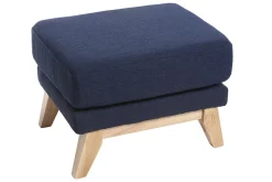 Pouf repose-pieds déhoussable scandinave en tissu bleu foncé et bois clair OSLO