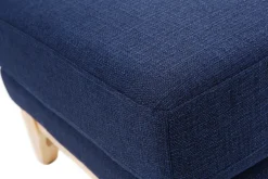 Pouf repose-pieds déhoussable scandinave en tissu bleu foncé et bois clair OSLO