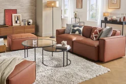 Pouf repose pieds en cuir marron SPLIT