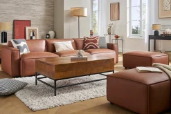 Pouf repose pieds en cuir marron SPLIT