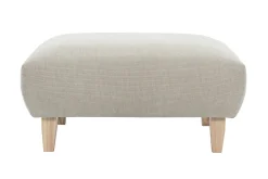 Pouf repose-pieds en tissu chenille beige et bois clair L75 cm BASTILLE