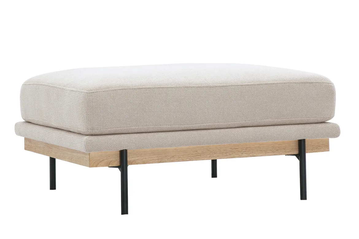 Pouf repose pieds en tissu chenille beige et métal noir TODD
