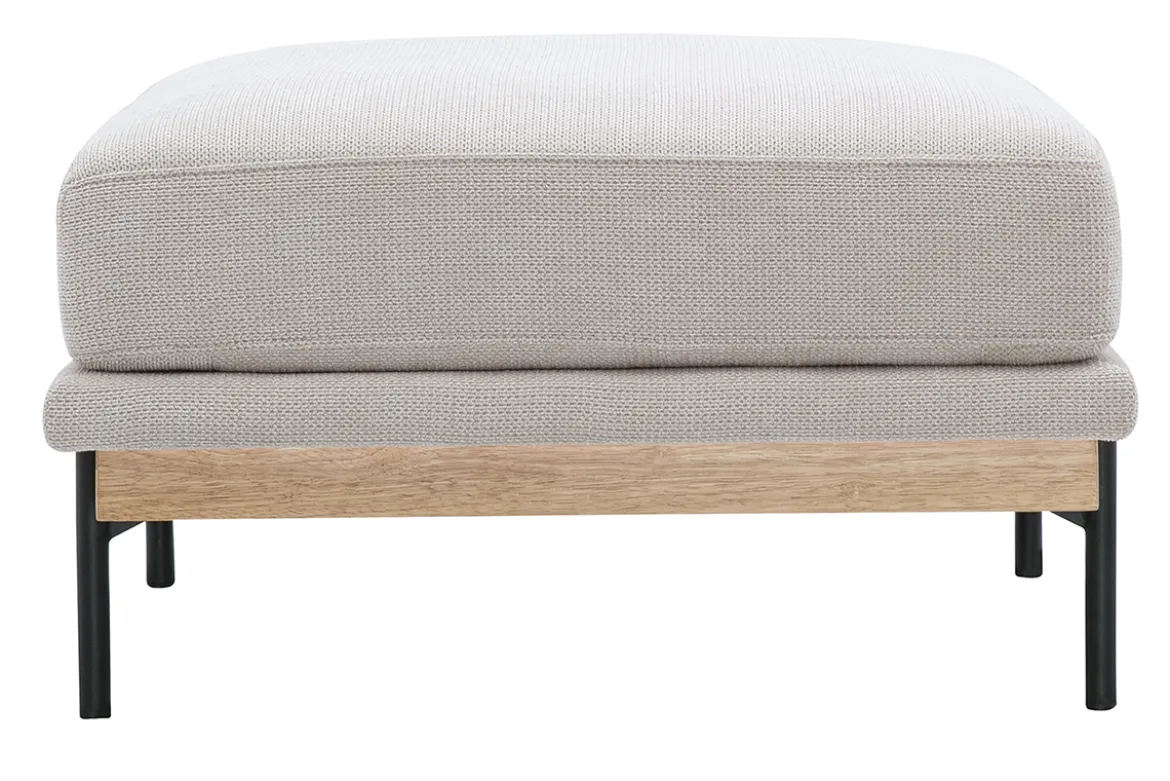 Pouf repose pieds en tissu chenille beige et métal noir TODD