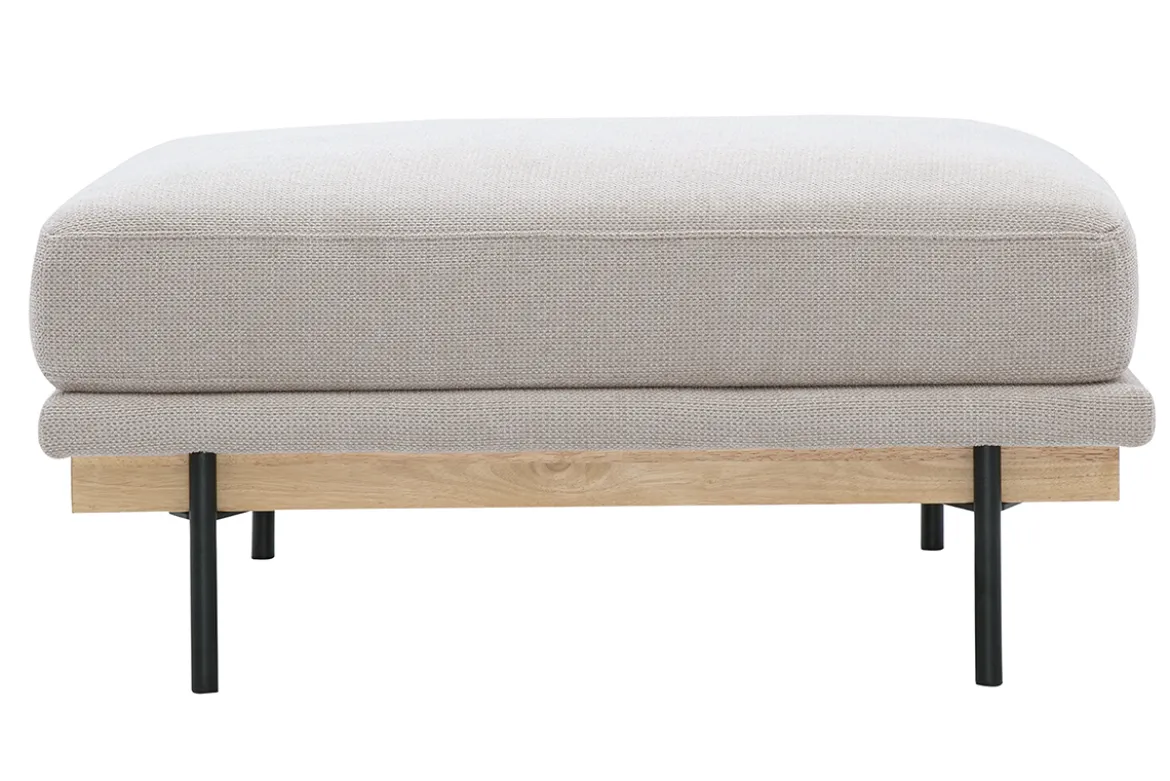 Pouf repose pieds en tissu chenille beige et métal noir TODD