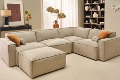 Pouf repose pieds en tissu chenille beige SPLIT