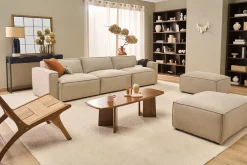 Pouf repose pieds en tissu chenille beige SPLIT