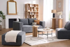 Pouf repose pieds en tissu chiné gris foncé KERRY