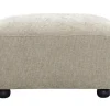 Pouf repose pieds en tissu effet velours texturé beige JOYA