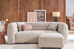 Pouf repose pieds en tissu effet velours texturé beige JOYA