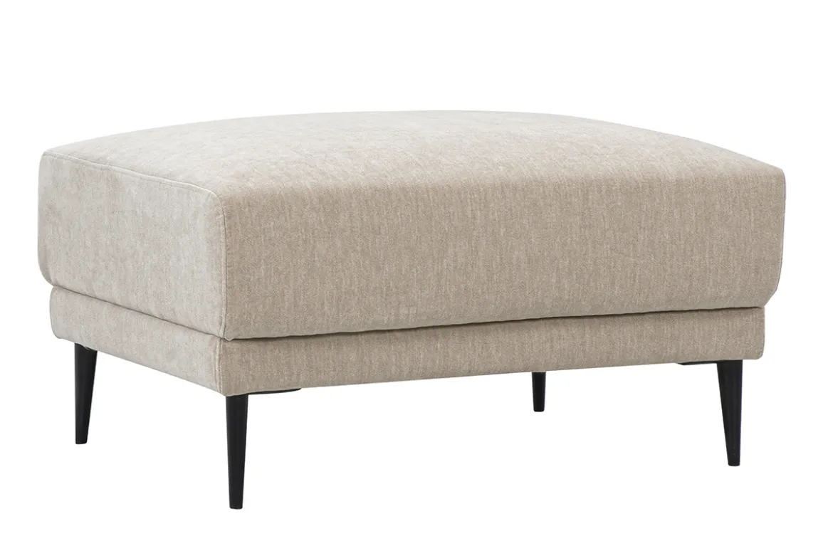 Pouf repose pieds en tissu effet velours taupe et métal noir JERRY