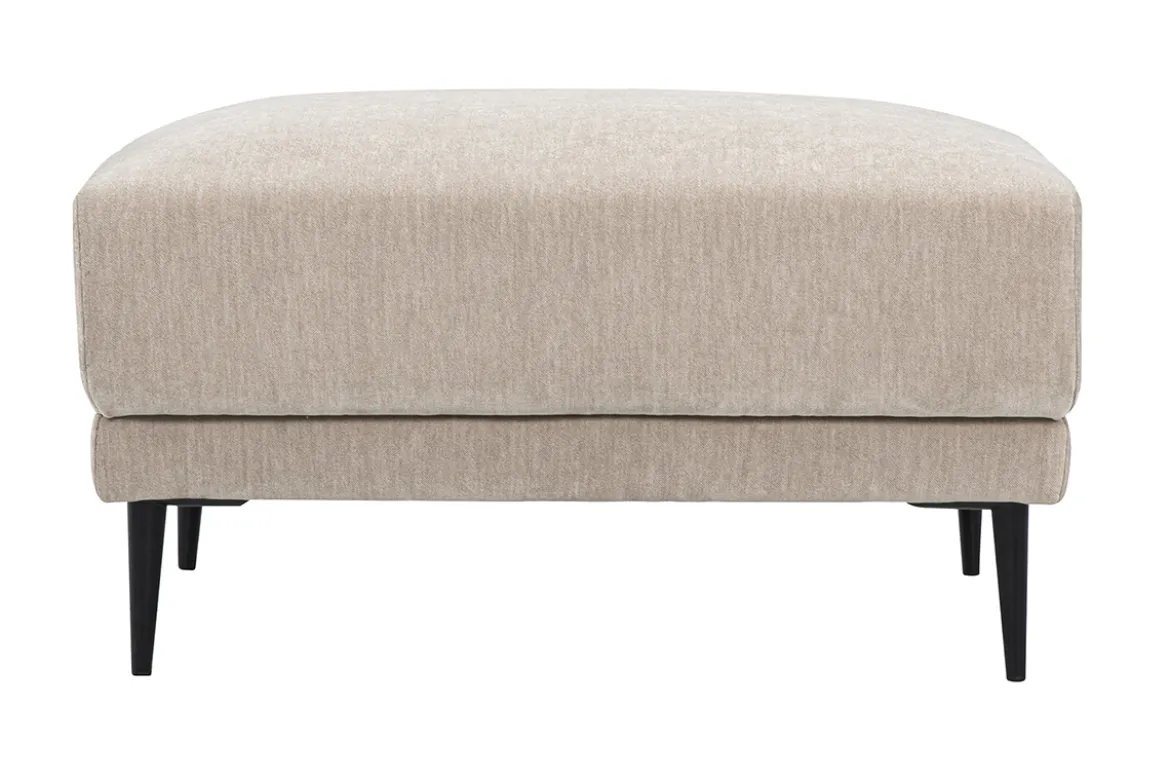 Pouf repose pieds en tissu effet velours taupe et métal noir JERRY