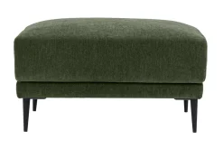 Pouf repose pieds en tissu effet velours vert kaki et métal noir JERRY
