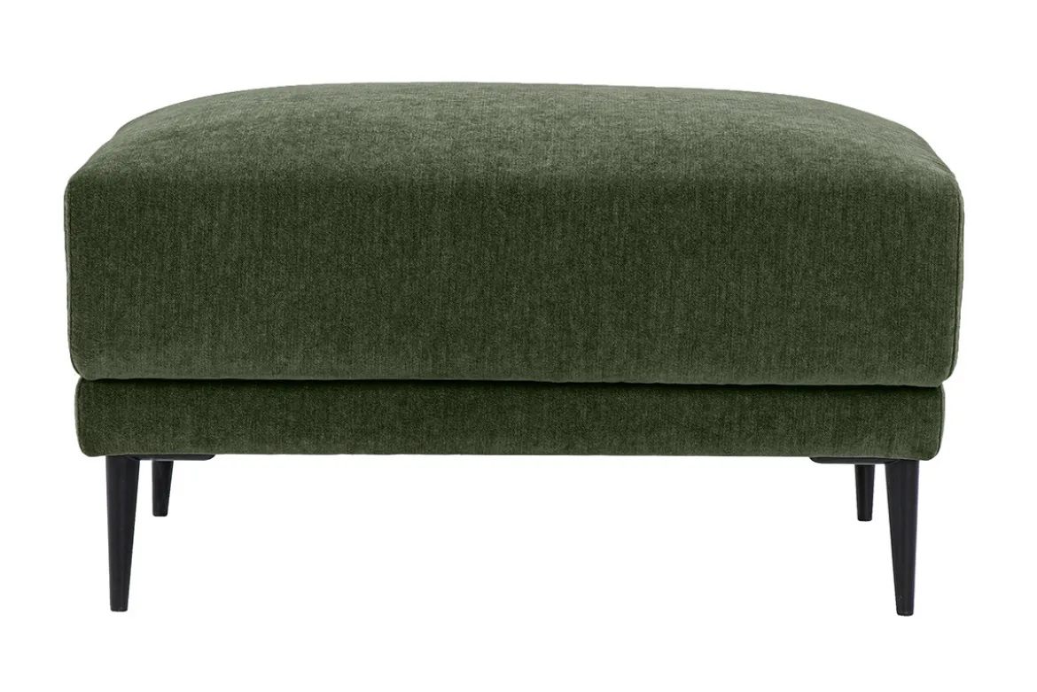 Pouf repose pieds en tissu effet velours vert kaki et métal noir JERRY