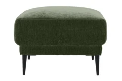 Pouf repose pieds en tissu effet velours vert kaki et métal noir JERRY