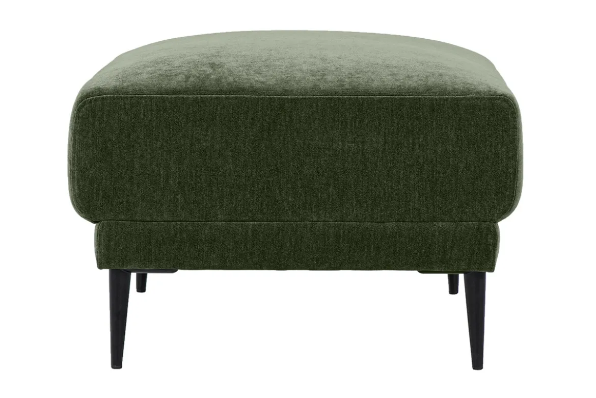 Pouf repose pieds en tissu effet velours vert kaki et métal noir JERRY
