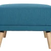 Pouf repose-pieds scandinave en tissu bleu canard et bois clair ULLA
