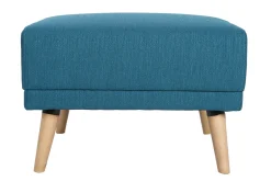 Pouf repose-pieds scandinave en tissu bleu canard et bois clair ULLA