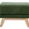 Pouf repose-pieds scandinave en tissu velours côtelé vert kaki et bois clair OSLO