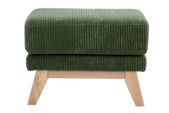 Pouf repose-pieds scandinave en tissu velours côtelé vert kaki et bois clair OSLO