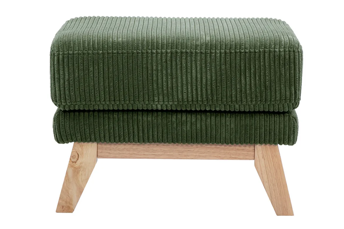 Pouf repose-pieds scandinave en tissu velours côtelé vert kaki et bois clair OSLO