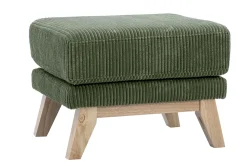 Pouf repose-pieds scandinave en tissu velours côtelé vert kaki et bois clair OSLO