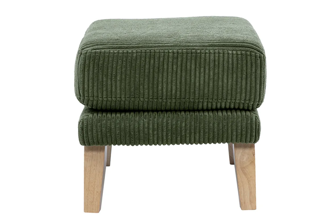 Pouf repose-pieds scandinave en tissu velours côtelé vert kaki et bois clair OSLO