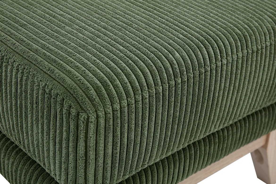 Pouf repose-pieds scandinave en tissu velours côtelé vert kaki et bois clair OSLO