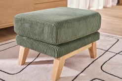 Pouf repose-pieds scandinave en tissu velours côtelé vert kaki et bois clair OSLO