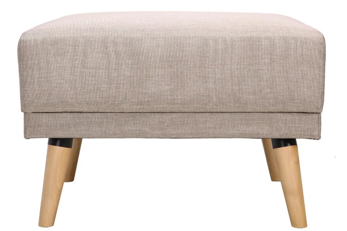 Pouf repose-pieds scandinave en tissu beige et bois clair ULLA