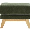 Pouf repose-pieds scandinave en tissu effet velours vert kaki et bois clair OSLO