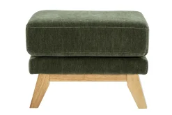 Pouf repose-pieds scandinave en tissu effet velours vert kaki et bois clair OSLO