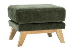 Pouf repose-pieds scandinave en tissu effet velours vert kaki et bois clair OSLO