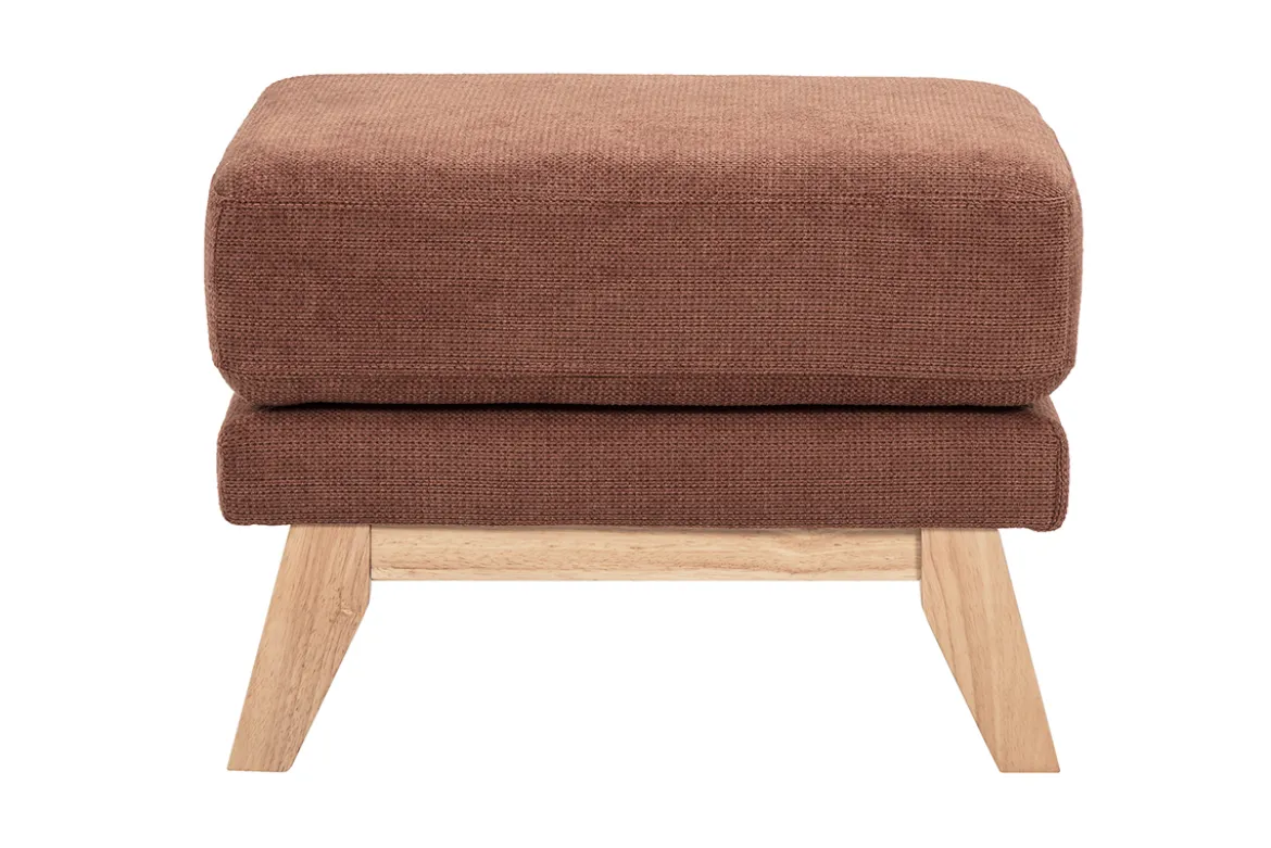 Pouf repose-pieds scandinave en tissu chenille terre brûlée et bois clair OSLO