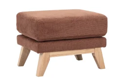Pouf repose-pieds scandinave en tissu chenille terre brûlée et bois clair OSLO