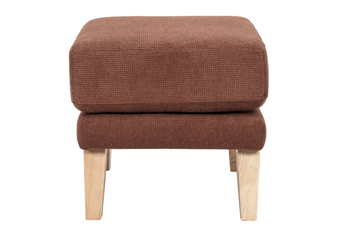 Pouf repose-pieds scandinave en tissu chenille terre brûlée et bois clair OSLO