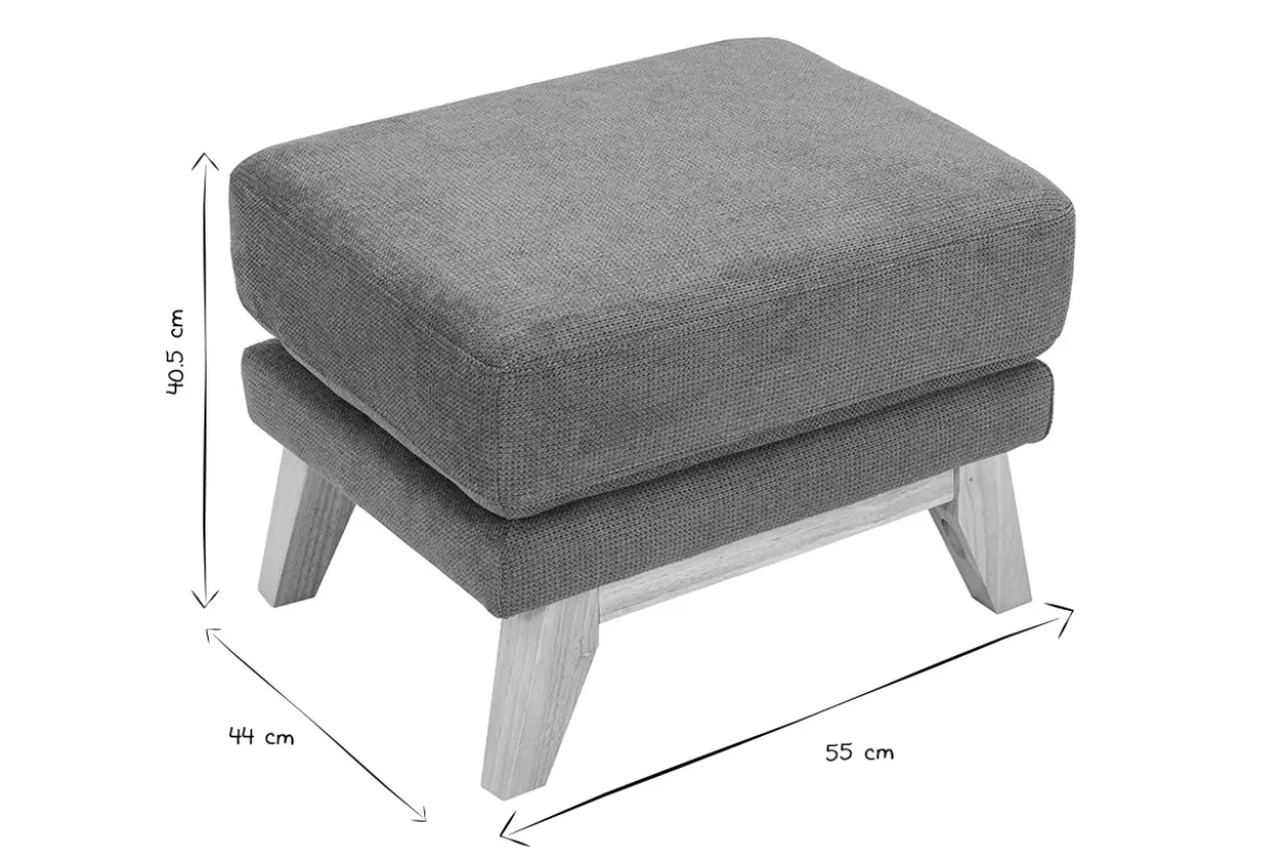 Pouf repose-pieds scandinave en tissu chenille terre brûlée et bois clair OSLO
