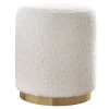 Pouf rond en tissu effet laine bouclée blanc cassé et métal doré D40 cm AMAYA
