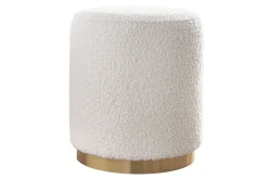 Pouf rond en tissu effet laine bouclée blanc cassé et métal doré D40 cm AMAYA